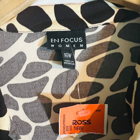 En Focus Studio Leopard Print Short Sleeve Dress Size 16W NWT Brown Cream - Picture 3 of 6